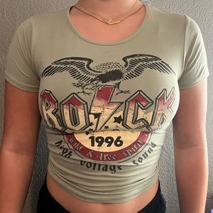 Sage green graphic crop top, size lg